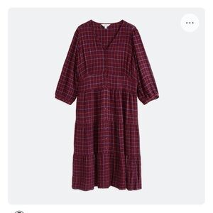 Market & Spruce Burgundy and Blue Checkered Long Sleeve Dress